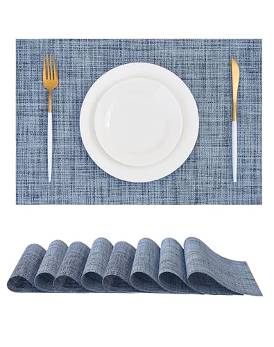 Leetaltree Deep Navy Woven Placemats Set of 8 - Heat Resistant Non-Slip Place mats for Dining Table, Washable Durable PVC Vinyl Woven Table Mats(Deep Navy, 8) - color: C1- Deep Navy, size: Set of 8