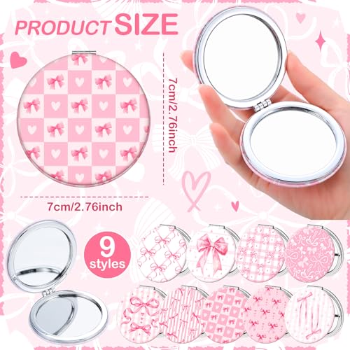 Weysat 9 Pcs Pink Bow Compact Mirrors, Double Sided Magnifying Round - color: Pink, size: Bow