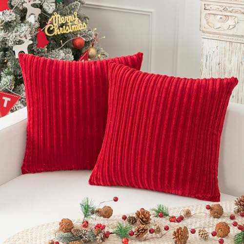 Kevin Textile Striped Corduroy 16”x16” Pillow Covers 2 Pack, Burgundy - color: Burgundy, size: 16" x 16" (Pack of 2)