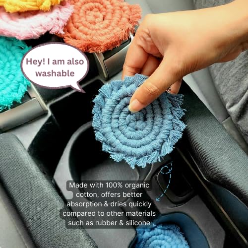 Cotton Car Coasters for Cup Holders, 2PC Car Cup Coasters, Drink Coaster Holder, Cute cupholder Coaster Accessories for Women, Macrame, Boho (Peacock Blue) - color: Peacock Blue