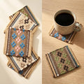Boho Woven Coasters Set of 6, Absorbent Drink Coasters for Coffee Table, Rustic Farmhouse Table Decor, Southwestern Aesthetic, Handmade Style, Housewarming Gift