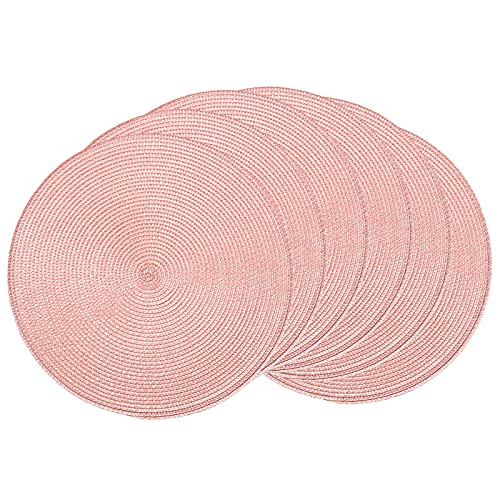 AHHFSMEI Round Placemats Set of 6 Heat Resistant Washable Non-Slip Woven Braided Table Mats for Dining Table Kitchen & Home Decor (Pink) - color: Pink, size: Set of 6
