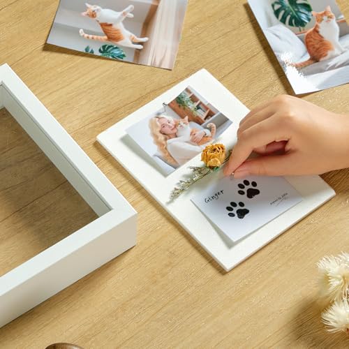5x7 Small Shadow Box Picture Frame with Real Glass and Linen Back - color: White + Thickened Panel + Foam Packaging, size: 5x7