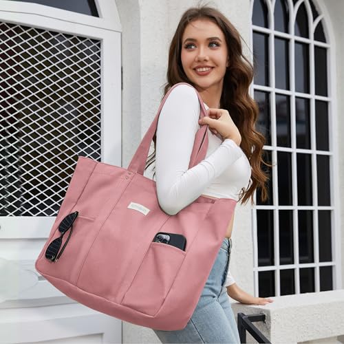 HOMESPON Large Canvas Tote Bag, Magnetic Work Laptop Pack for Women - color: Pink