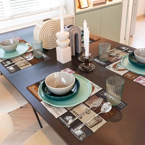 Brown Coffee Theme Placemats Washable Table Placemat Set of 4 - color: Brown Beige, size: Set of 4