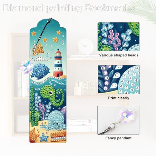 Tontut 3pcs Diamond Art Painting Kit Bookmarks, Marine Life Exquisite General DIY Bookmarks, Lightweight and Durable, Suitable for Reading Lovers - color: Marine Life