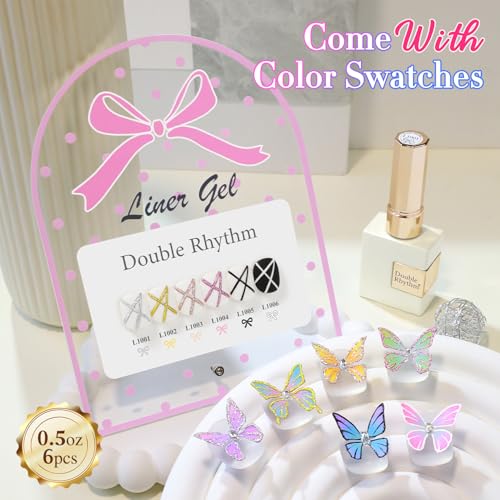 Double Rhythm 6 Pcs 15 ML Gel Liner Polish Nail Art Set Chrome Metallic Glitter Soak Off Gel Polish Kit Nail Art Manicure Salon DIY at Home for Women (Gold Silver Black White-T6-52) - color: Liner Rose Gold Silver