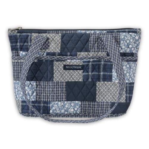 Bella Taylor Small Tote, Quilted Shoulder Bag for Women - color: Heritage Blue Patch