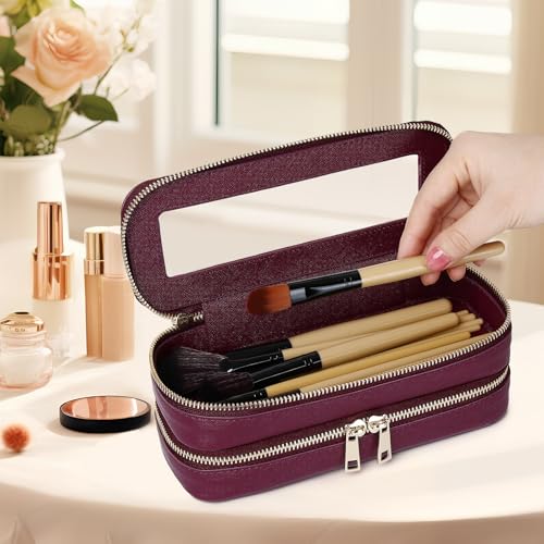 Pinkmik Double Layer Makeup Bag, Burgundy, Double SLIM - color: B3/Burgundy, size: 2-Layer SLIM