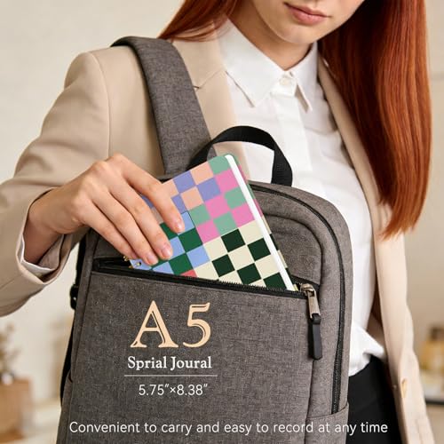 Lined Spiral Journal Notebook for Work A5, 160 Pages, Checkered Pattern - color: Checkered pattern