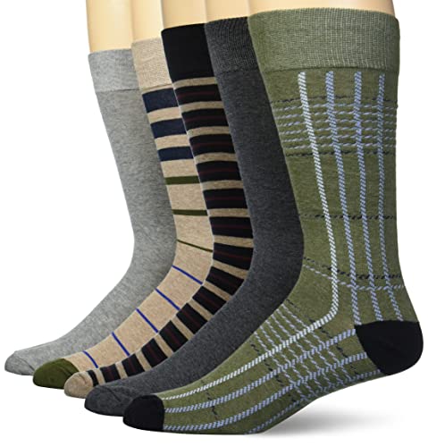 Amazon Essentials Men's Patterned Cotton Dress Crew Socks, 5 Pairs - color: Multicolor, size: 8-12