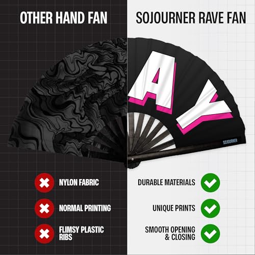 SoJourner Bags Slay Rave Fan - Large Folding Clack Fan for Men and Women - Rave Accessories for EDM, Line Dancing, Cosplay, Concerts and More - color: Slay