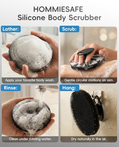 Soft Silicone Shower Brush Body Wash Bath Exfoliating Skin Massage Scrubber - color: Black