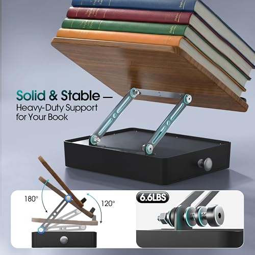 Book Stand with Storage Drawer, Heavy-Duty Adjustable Wooden Reading Stand - color: Walnut Effect, size: 10.5" x 15.5"