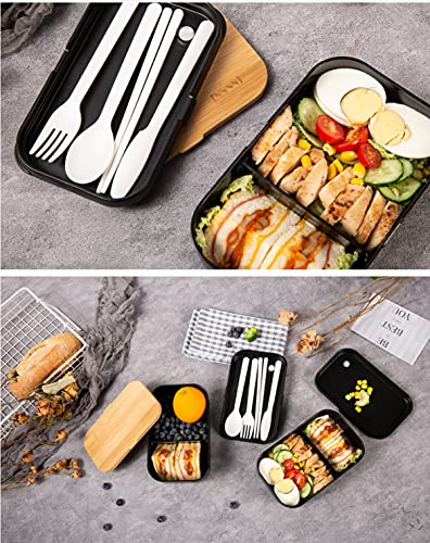 Bento Box Adult Lunch Box - 2 Stackable Containers, 68 oz Large, Natural Bamboo Lid, Microwave Safe, Dishwasher Safe, Bpa free, Gifts for Women - color: Z-Black-2 Stackable Containers