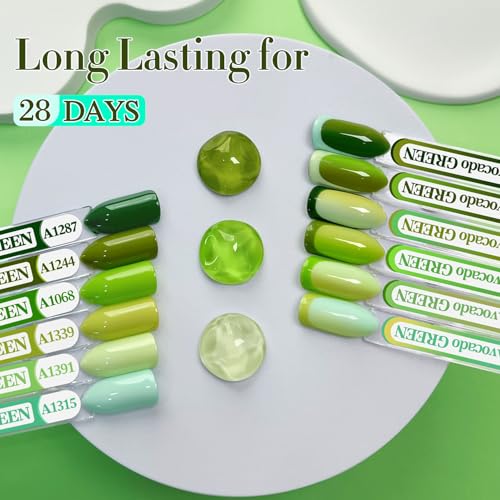 Double Rhythm 6 Pcs 15 ML Gel Polish Set Same Color Same Bottle Soak Off Gel Polish Kit Nail Art Manicure Salon DIY at Home for Women (Light Dark Green Olive Teal-T6-15) - color: Avocado Green