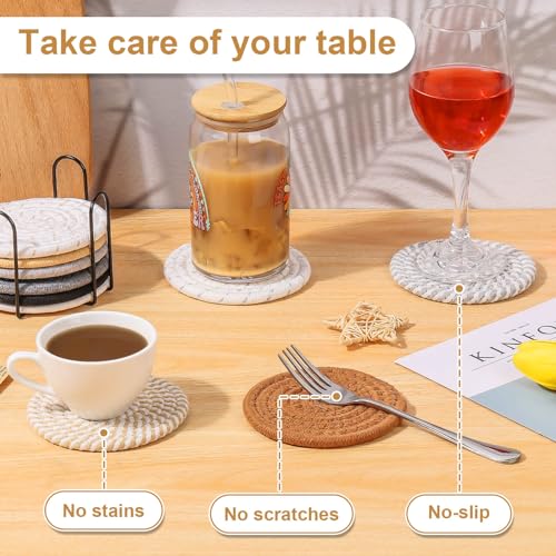 Billbotk 10 Pieces Coasters for Drinks, 10 Colors Absorbent Drink Coasters with Holder, Table Coaster Set for Home Decor, Apartment Decor Aesthetic, Living Room Essentials, 4.3 Inches - color: Gray & Brown