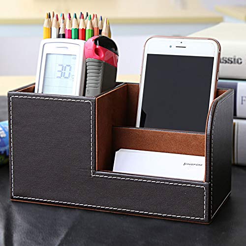 Leather Multi-Function Desk Stationery Organizer Storage Box Pen/Pencil, Cell Phone, Business Name Cards, desk organizers (Coffee) - color: Coffee