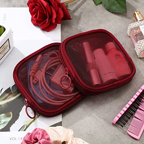 Weewooday 4Pcs Mesh Makeup Bag, Wine Red, Small, Classic - color: Wine Red, size: Small, style: Classic