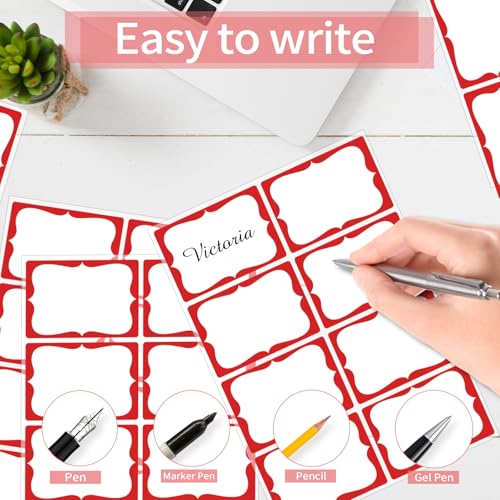 Starboling Name Tag Stickers, 200 Pcs 3"x2" Red Plain Stickers with Colorful Border, For Office, Meetings, School & Home - color: Red