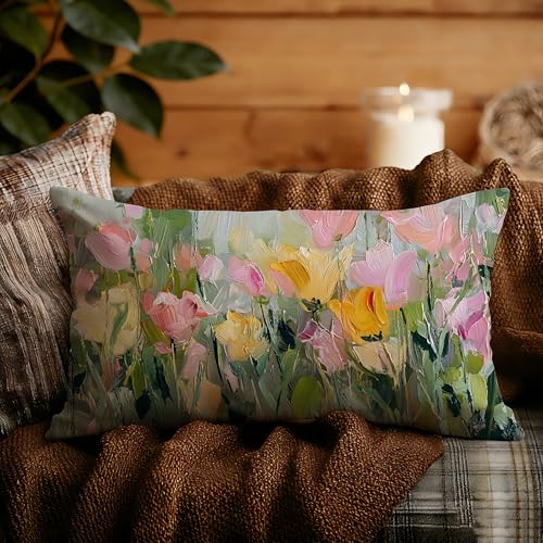 Abstract Spring Wildflower Floral Colorful Pillow Covers 12x20 Double-Sided,Rustic Cottagecore Colorful Flower Botanical Decorative Throw Pillow Covers for Home Bedroom Living Room - color: Floral-16, size: 20" x 12" (Pack of 1)