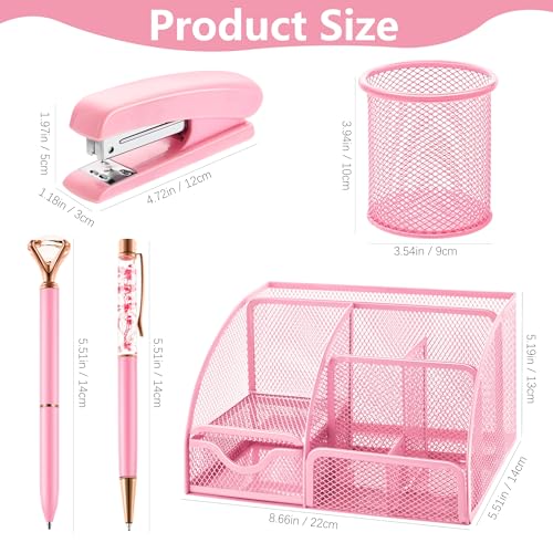 Fayoo 11 Pcs Pink Office Supplies Set Mesh Desk Organizer Accessories Kit - color: Pink