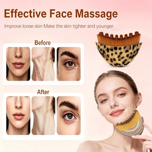 2PCS New Lymphatic Contour Face Brush, Manual Lymphatic Drainage Massager, Ergonomically Designed to Fit The Skin Precisely,Relieve Fatigue - size: Leopard Print + Wood Grain