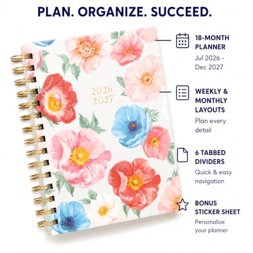 WORLD TRAVELER Academic Planner School Organizer Jul 2026-Dec 2027, 7"x9" - color: Multi Blooms