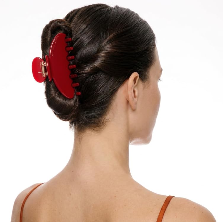 Luxury Hair Claw Clip Premium Acetate Strong Hold 4 Inch (Ruby Red) - color: Ruby Red