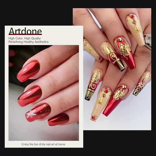 Artdone Chrome Nail Powder,Red Iridescent Aurora Powder Metallic Mirror Effect Pigment Pearlescent Mermaid Pigment Pearl Glitter Dust Kit, Nail Art Decoration, Resin Craft - color: 1 Jar - Red