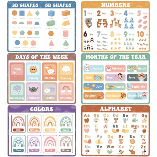 Educational Placemats Set of 6 Boho Kid Plastic Table Mat 17×13×0.04in - style: Educational Boho