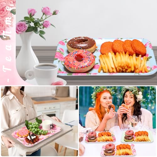 4 Pieces Flowers Serving Trays Melamine Platters - color: Flower, size: Colorful