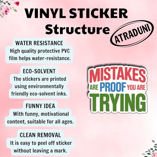 (3Pcs) Mistakes are Proof You are Trying Stickers Motivational Inspirational Quote Positive Gifts Waterproof Vinyl Decals for Kindle Water Bottle Bumper Car Hard Hat Phone Laptop Size 2.5" x 3" - color: Mistakes Are Proof You Are Trying