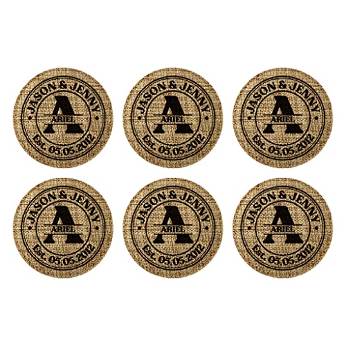 Smile Art Design Family Monogram CUSTOM COASTER Set of 6 with base Round Burlap Material Family Name Personalized Prints Personalized Gifts Housewarming Wedding Gift Rustic Home Decor Style2 - color: Style 02, size: Set of 6 - Round Coaster