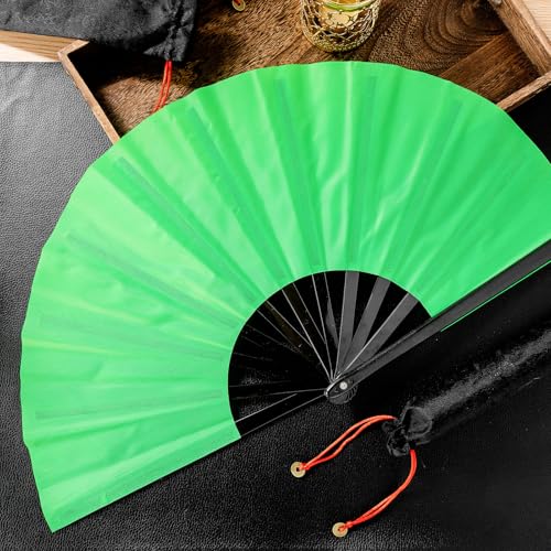 Maitys 2 Packs Large Folding Hand Fans, 13'', White and Green - color: White and Green