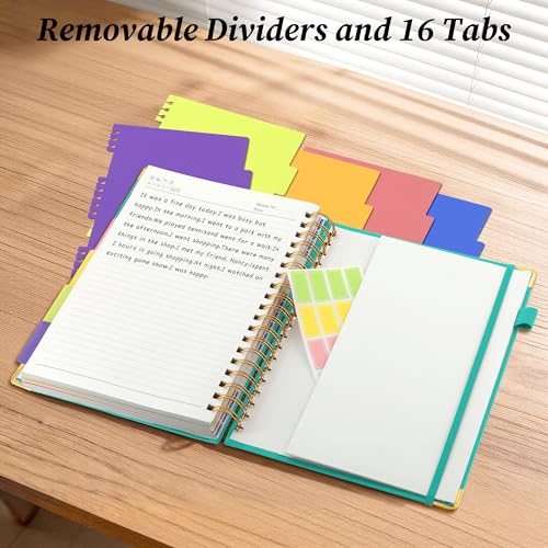 Hardcover Spiral Notebook Journal with Removable Dividers Tabs, 5 Subject Notebooks for Work School, 300 pages 8"x10" B5 leather Journal College Ruled, Cute Journal for Women Men, Blue - color: Blue