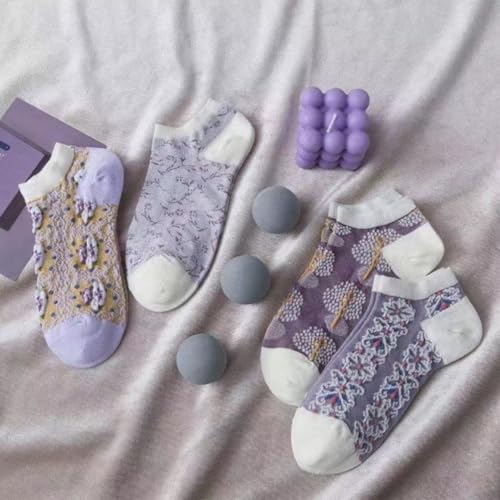 Lavish Lavender Argyle Frill Socks for Women, Dress Socks - color: 4pair-purple-short
