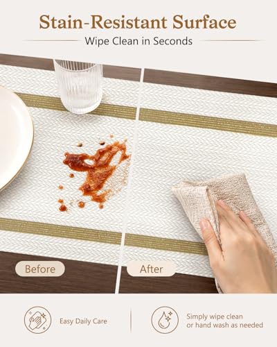 COOLMI Beige Placemats Set of 4, Washable Woven PVC Table Mats, Heat Resistant Non-Slip Place Mats for Dining Table, Flat Pack No Curled Edges, Indoor Outdoor, 17 x 12 Inch - color: Beige