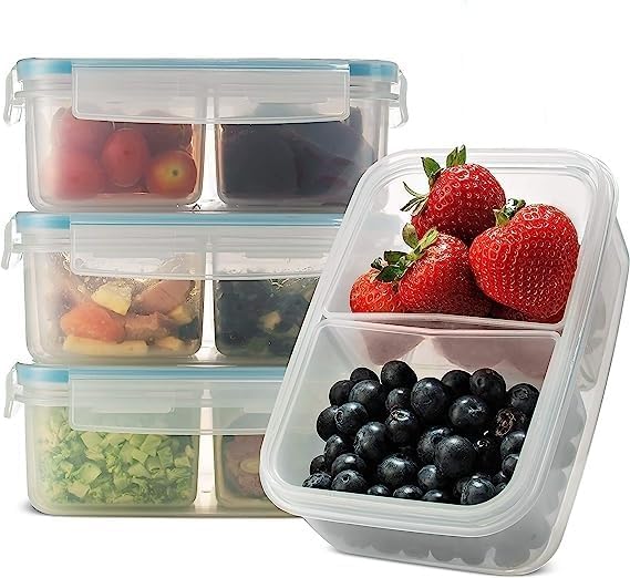 Komax Biokips Lunch Containers Set of 4 - Airtight Food Storage Containers w/ 2 Removable Compartments – BPA-Free Plastic Meal Prep Container Set - Dishwasher Safe Lunch Box Containers (30.4 oz)