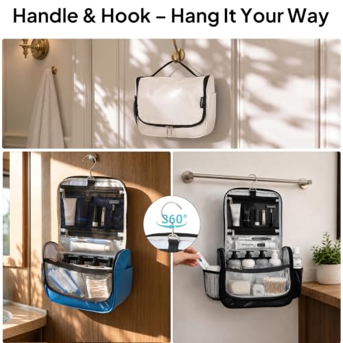 Travel Toiletry Bag for Women & Men, Waterproof Hanging Makeup Organizer - color: Beige