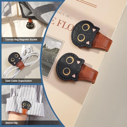 Ovesmusl 2Pcs PU Leather Cat Magnetic Bookmarks with Pen Holder - style: Cat (Brown+Brown)