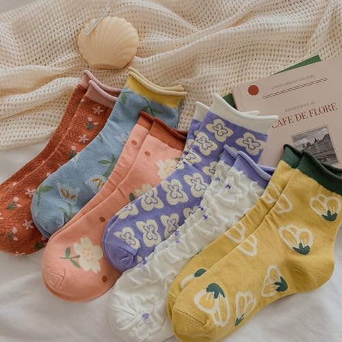 OTAODKA Cute Cotton Socks for Women Novelty Ankle Athletics Sock - color: 6 Pack Flowers