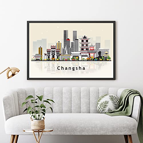 Pera Print Changsha Poster, China Illustration Skyline City Poster, Modern Skyline Changsha Poster, Cityscape and Landmark Print, Home-Office Wall Art Decoration - 24x36 Inches - color: Changsha - China, size: 36"L x 24"W