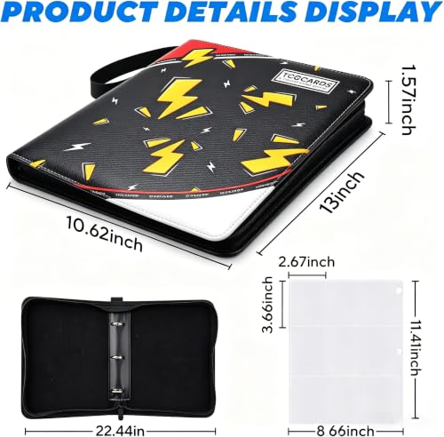 Trading Card Binder 9 Pocket, 900 Pockets Card Collection Album with 50 Removable Sleeves, PU Waterproof Zipper 3-Ring Card Holder Book for MTG TCG Game Cards, Gift for Kids Adults (900 Pockets)
