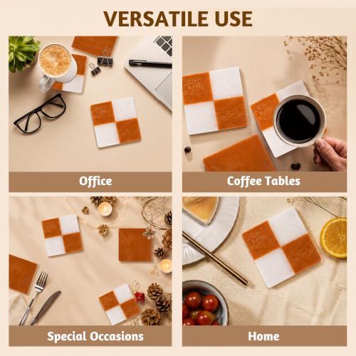 Folkulture Cute Fall Coasters, Set of 4, Non Slip, Easy to Clean - 4 Inch - color: Checkered - Rust