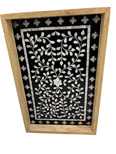 Decorative Wooden Serving Tray with Mother of Pearl Inlay Handcrafted Rectangle Coffee Table Tray Kitchen & Home Décor