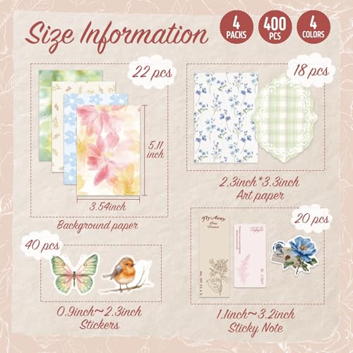 400Pcs Floral Scrapbook Supplies Kit,Junk Journal Supply for Beginner