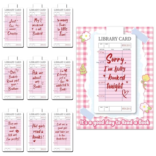 10 Pieces Pink Library Card Magnetic Bookmarks Magnetic Book Marks for Reading Magnet Bookmark Clips for Women Book Lovers Girls Students Reading Accessories Bookish Gift Birthday Gifts