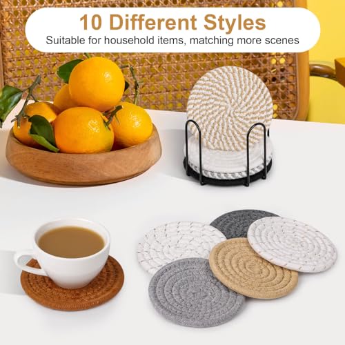 Billbotk 10 Pieces Coasters for Drinks, 10 Colors Absorbent Drink Coasters with Holder, Table Coaster Set for Home Decor, Apartment Decor Aesthetic, Living Room Essentials, 4.3 Inches - color: Gray & Brown