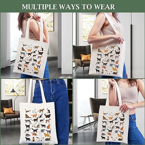 Canvas Aesthetic Tote Bag for Women with Inner Pocket Totes Shoulder Book Bag Shopping Reusable Grocery Bags - color: Cat Tote Bag